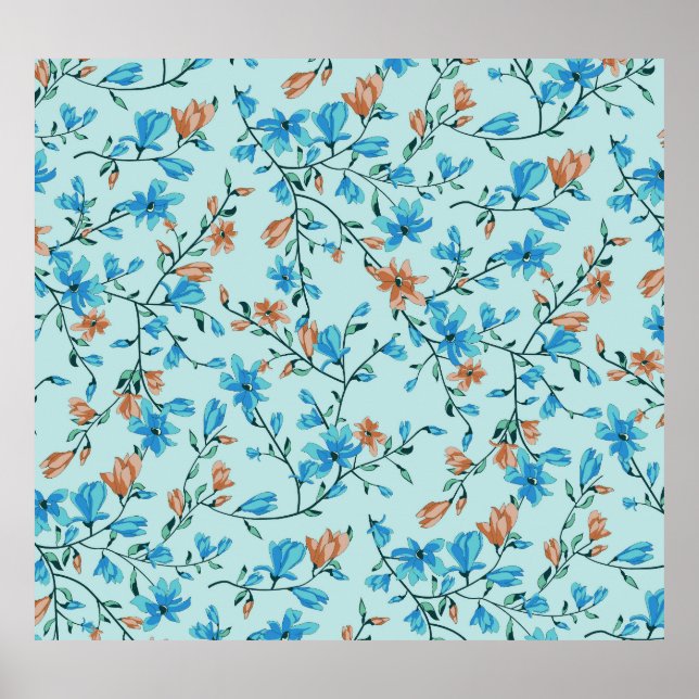 Poster Vintage Simples: Padrão de Tecido Floral (Frente)