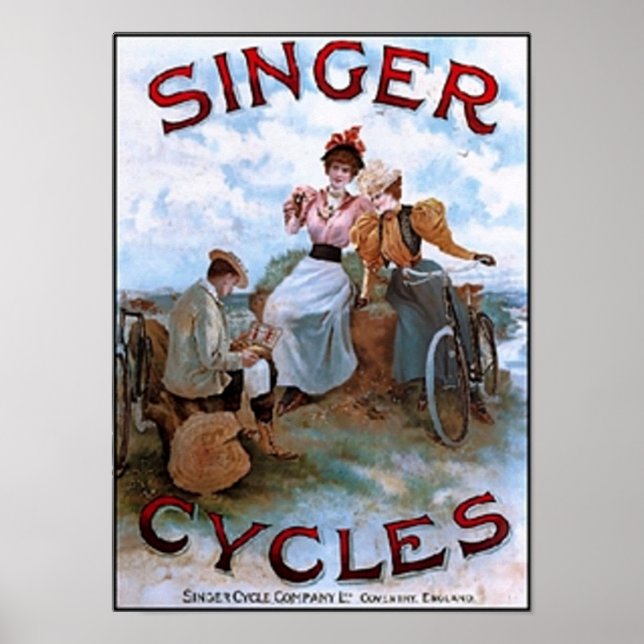 Pôster Vintage Singer Cycle Ad (Frente)