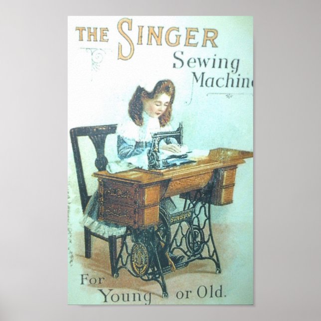 Pôster Vintage Singer Sewing Machine (Frente)