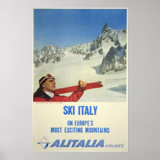 Poster Vintage Ski Itália Alitalia Airlines Viagem