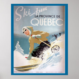Pôster Vintage Ski Poster, Quebec para esportes de invern