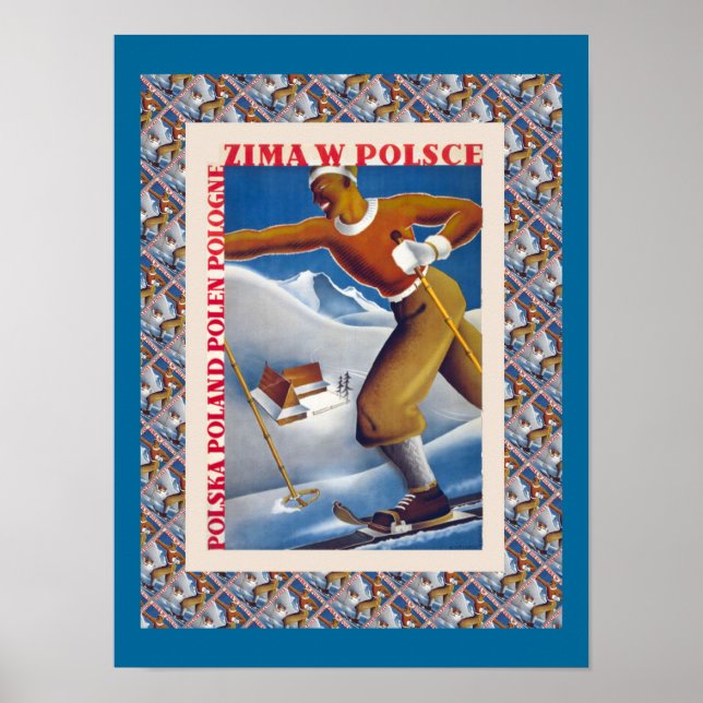 Poster Vintage Ski Poster, Zima W Polsce, Polônia (Frente)