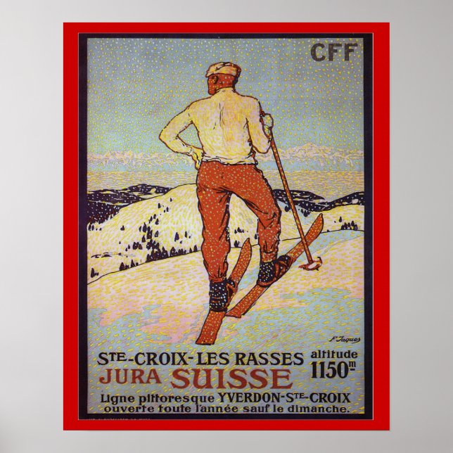 Pôster Vintage Ski Rua Croix les Rass, Jura Suisse (Frente)