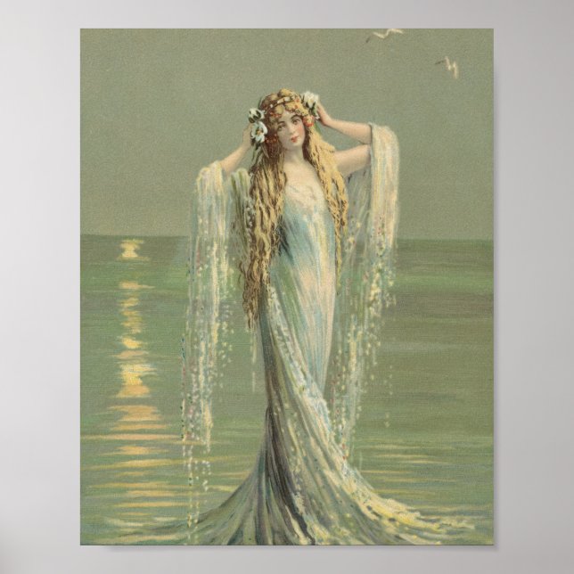Poster Vintage Smermaid Sea NympPoster Wall Art Antiquado (Frente)