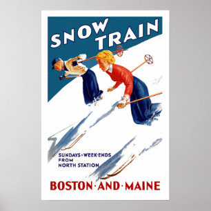 Poster Vintage Snow Train Boston e Maine Viagem