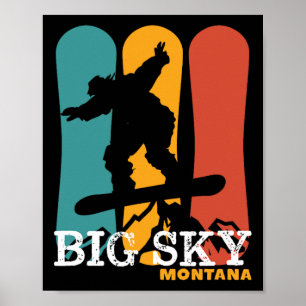 Poster Vintage Snowboard Resort Big Sky Montana