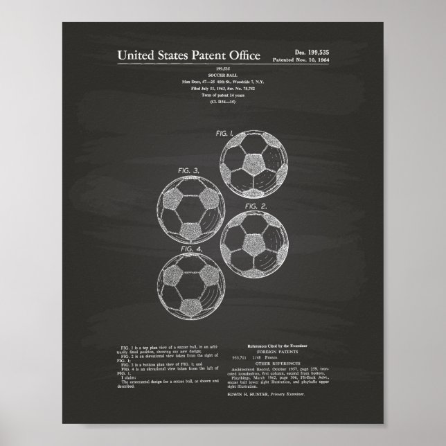 Pôster Vintage Soccer Ball 1964 Patent Art - Chalkboard (Frente)