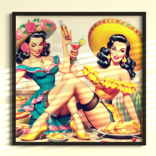 Poster Vintage Sombrero Girls