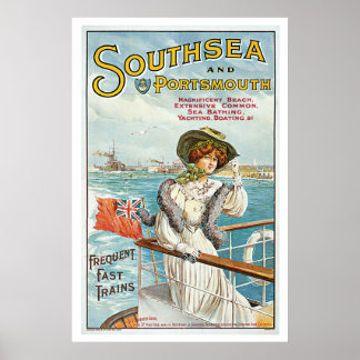 Poster Vintage Southsea, Anúncio do viagem de Portsmouth