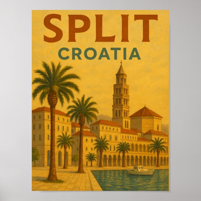 Poster Vintage Split Croácia Dalmatia Viagem (Frente)