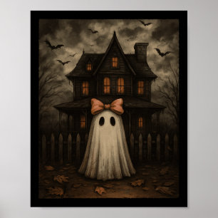 Poster Vintage Spooky Scary Ghost Haunted House Meia-noit