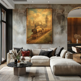 Poster Vintage Steam Train London – Mid-Century Retro Art