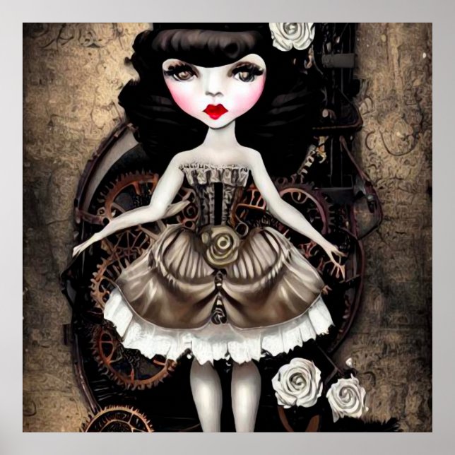 Poster Vintage Steampunk Doll & Gears (Frente)