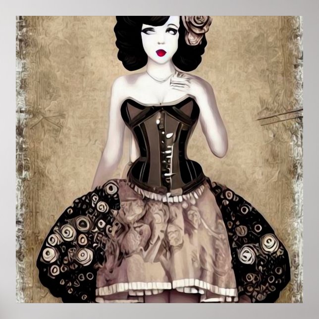 Poster Vintage Steampunk Mulher (Frente)
