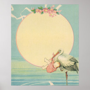 Pôster Vintage Storm com Baby Girl in Pink Blanket