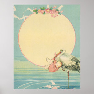 Pôster Vintage Storm com Baby Girl in Pink Blanket