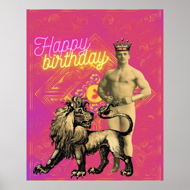 Poster Vintage Strongman Funky Altered Art Birthday (Frente)