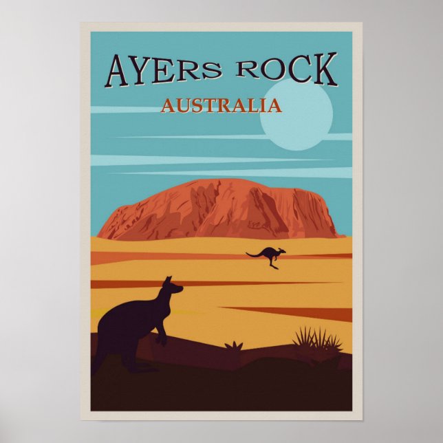 Poster Vintage Style Ayers Rock Austrália Viagem (Frente)