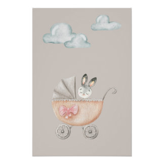 Pôster Vintage Style Bunny with Clouds Poster