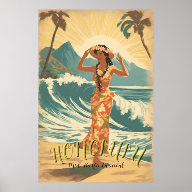 Poster Vintage Style Hawaii Viagem (Frente)