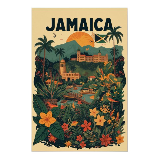 Pôster Vintage Style Jamaica Travel Illustration (Frente)