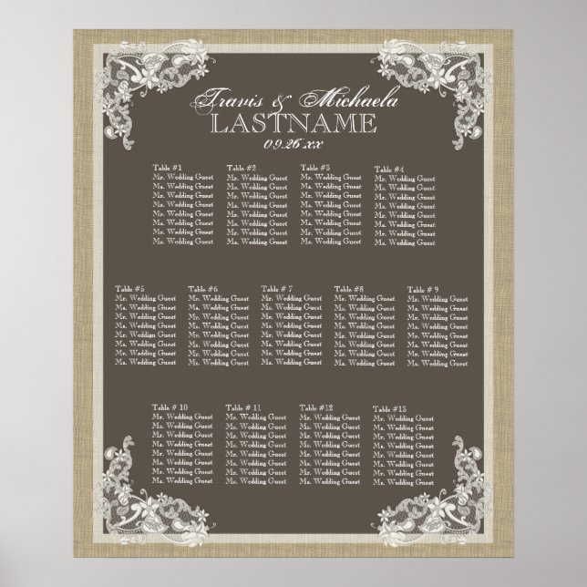 Poster Vintage Style Lace Design Seating Chart (Frente)