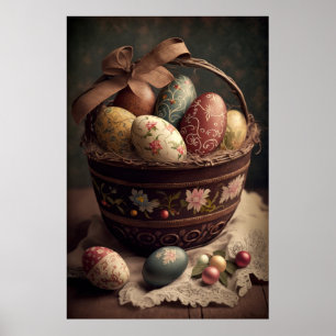 Poster Vintage Style Páscoa Basket Wall Art Imprimível