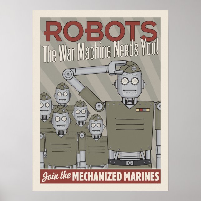 Poster Vintage Style Robot Propaganda Militar (Frente)