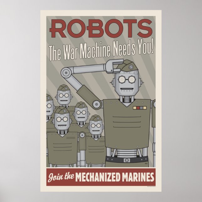 Pôster Vintage Style Robot Propaganda Militar (Frente)