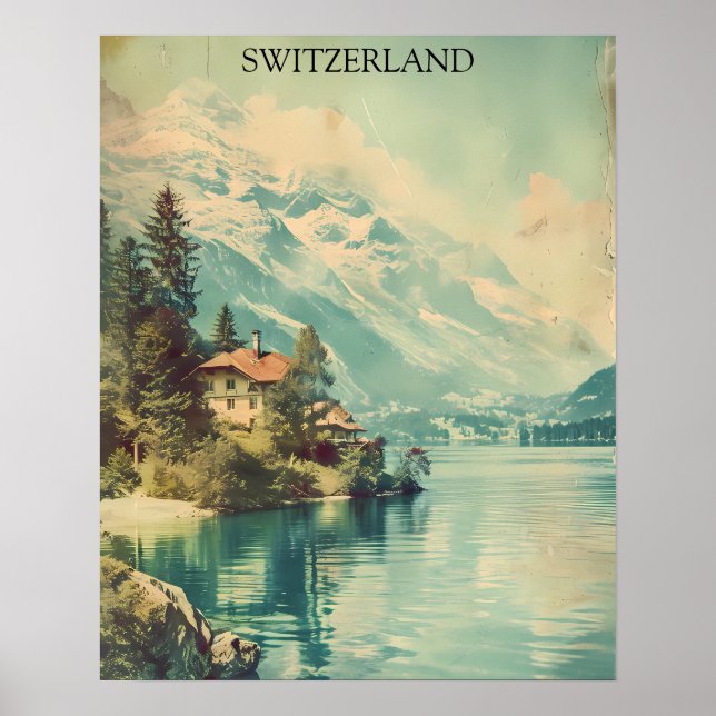 Poster Vintage Suiça dos Alpes Suíços (Frente)