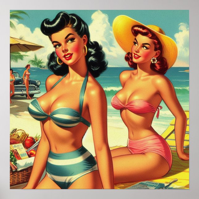 Poster Vintage Summer Beach Pin Ups (Frente)