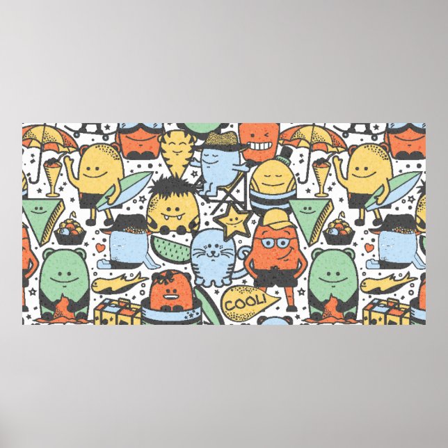 Poster vintage summer seamless pattern with funny monster (Frente)