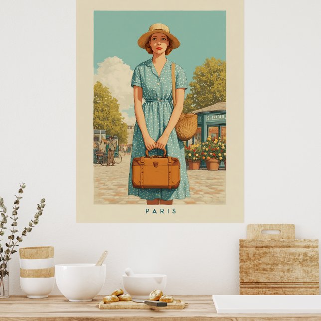 Poster Vintage Summer Stroll em Paris (Cozinha)