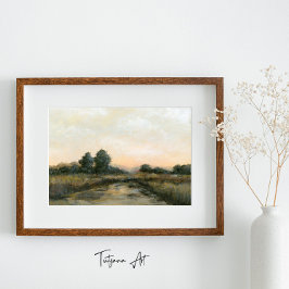 Poster Vintage Sunrise Landscape with River Fine Art
