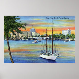 Pôster Vintage Sunset em West Palm Beach na Flórida