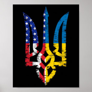 Poster Vintage Suporte Ucrânia Bandeira Americana Trident