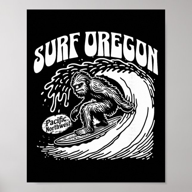 Poster Vintage Surf Oregon Surfing Sasquatch Surfer  (Frente)