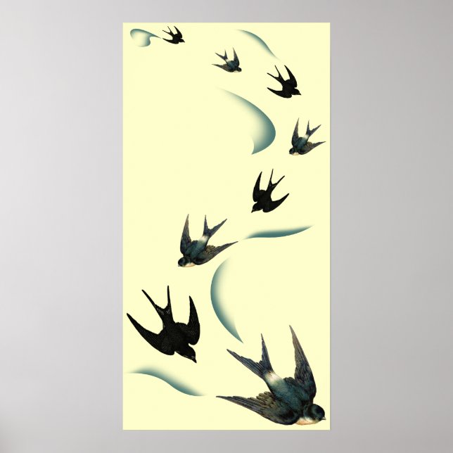 Poster Vintage Swallow Birds Art (Frente)