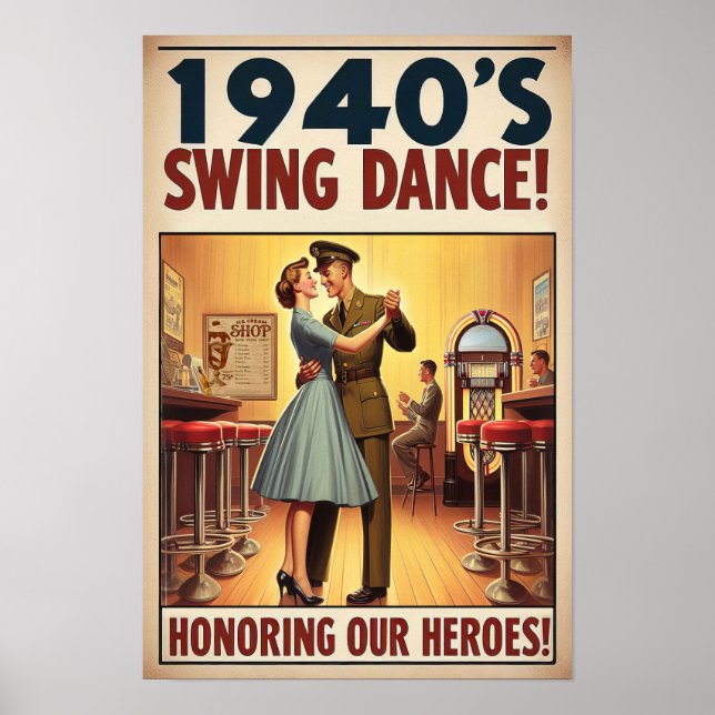 Poster Vintage Swing Dance Salute ao Serviço Militar (Frente)
