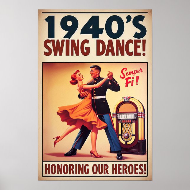 Poster Vintage Swing Dance Salute ao Serviço Militar (Frente)