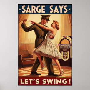 Poster Vintage Swing Dance Salute ao Serviço Militar