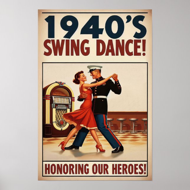 Poster Vintage Swing Dance Salute ao Serviço Militar (Frente)