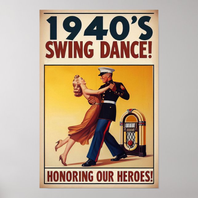 Poster Vintage Swing Dance Salute ao Serviço Militar (Frente)