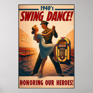 Poster Vintage Swing Dance Salute ao Serviço Militar