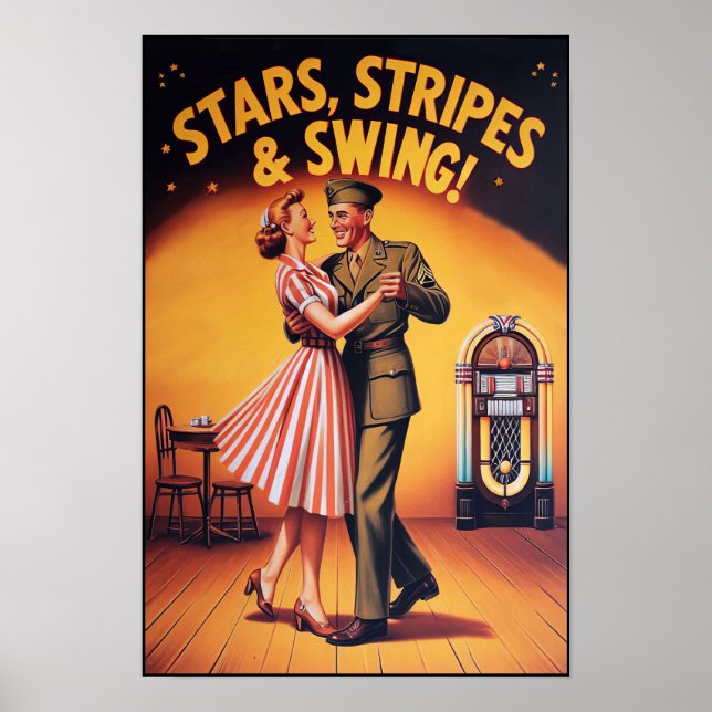 Poster Vintage Swing Dance Salute ao Serviço Militar (Frente)