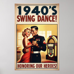 Poster Vintage Swing Dance Salute ao Serviço Militar