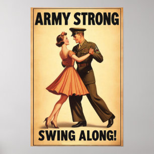 Poster Vintage Swing Dance Salute ao Serviço Militar