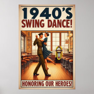 Poster Vintage Swing Dance Salute ao Serviço Militar