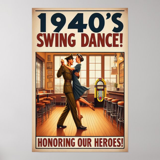 Poster Vintage Swing Dance Salute ao Serviço Militar (Frente)