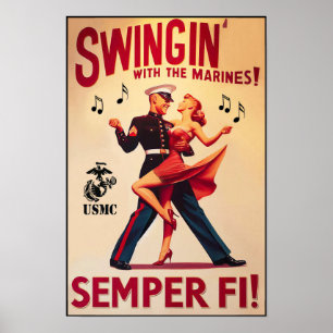 Poster Vintage Swing Dance Salute ao Serviço Militar
